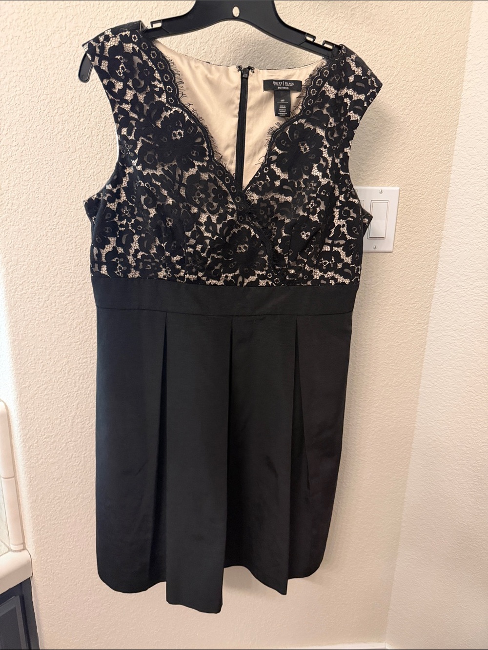 White House Black Market Black Lace-Overlay V-Neck Cocktail Dress